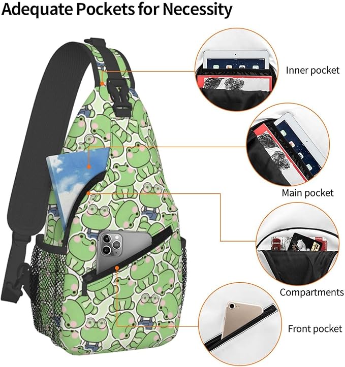 Cute Frog Sling Bag For Women Men Fashion Backpack Crossbody Frogs Shoulder Bag Sling Backpack Chest Bag Travel Hiking Casual Sport Daypack