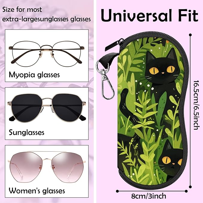 Glasses Case Sunglasses Eyeglass Soft Case Zipper Light Neoprene Pouch with Metal Belt Clip Aesthetic Cute Women Men