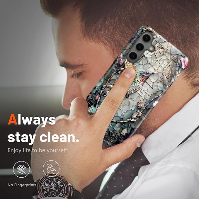 Compatible for Samsung Galaxy A57 5G Case, Dual Layer Heavy Duty 2 in 1 Shockproof Protective Phone Case,Stained Glass Hummingbird Floral