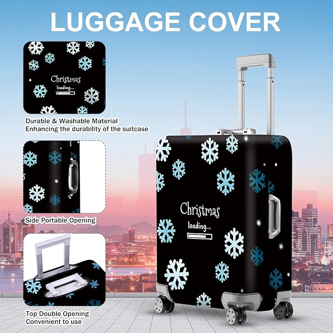 ANNA QUEEN Christmas Loading Luggage Cover, Funny Snowflake Design Suitcase Protector, Stretchable Washable Travel Sleeve for 20-22 Inch Luggage