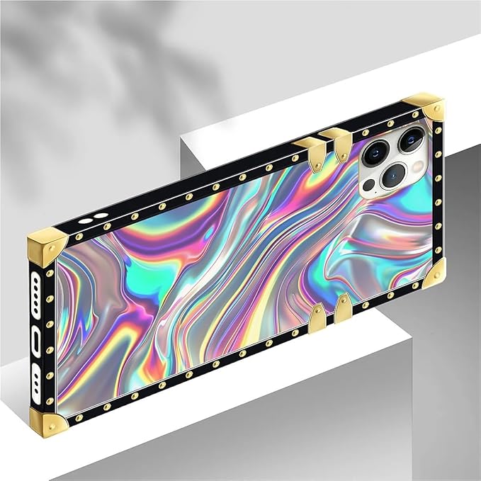 Compatible with iPhone 12 Case, Holographic Abstract Iridescent Textures Luxury Golden Decoration for Girl Women Soft TPU Shockproof Protective Hard PC Back for iPhone 12 Pro