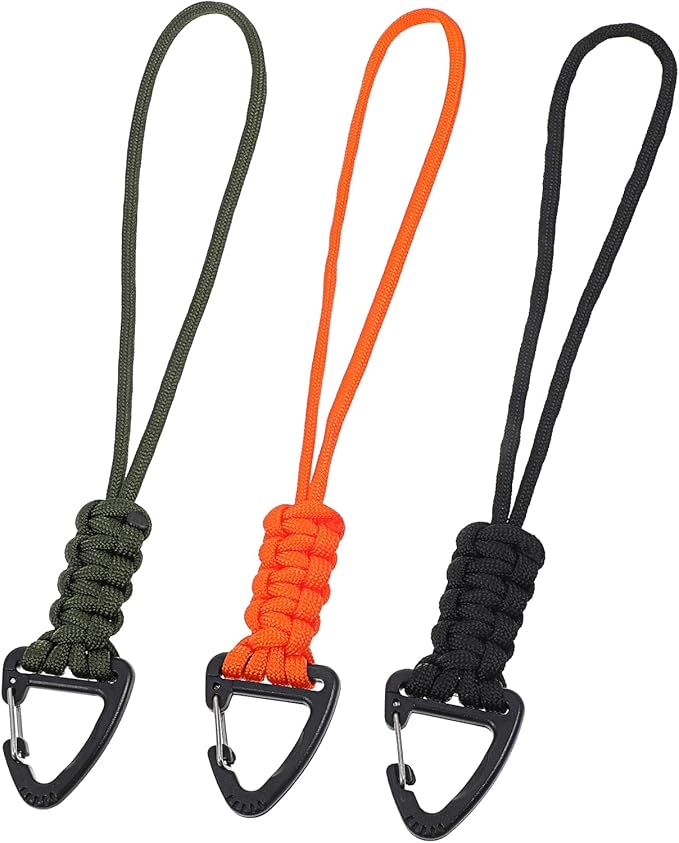 Mabor 3 Pack Paracord Lanyard with Triangle Carabiner Clip – Durable Rope Keychain for Keys, Backpack, Outdoor Survival, Camping & Gear (Black, Army Green, Orange)