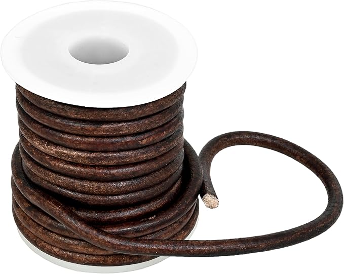 GENIQUE Real/Genuine Round Leather String Cord for Necklace, Bracelets, Jewellery, Braiding (5mm, Antique Brown Distressed)