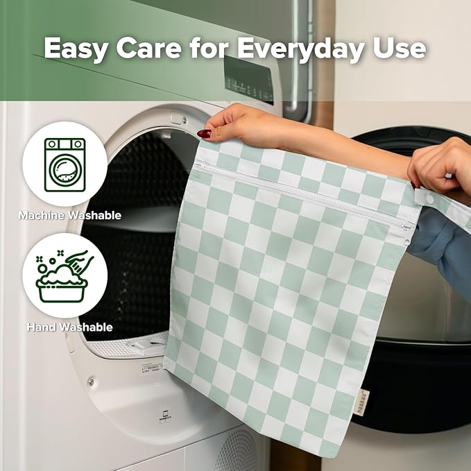haakaa Water Resistant Wet Bags for Baby Wet Dry Bags for Cloth Diaper, Reusable Wet Bags for Baby Items, Swimsuit & Travel, 2pcs, Checkered Days