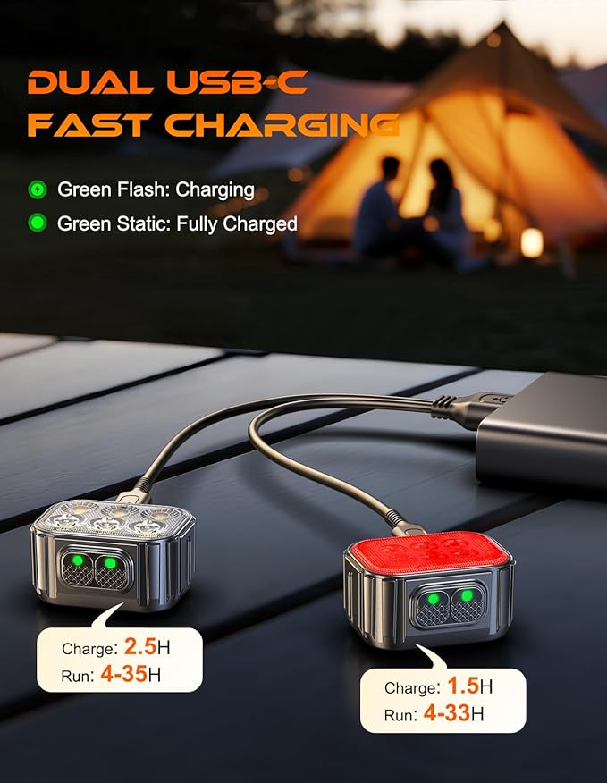 Cuvccn Bike Lights Super Bright, Rechargeable Bicycle Lights Set Multiple Modes, Waterproof Bike Lights for Night Riding/Cycling Safety, Front and Back Bike Reflectors Light, Long Battery Life