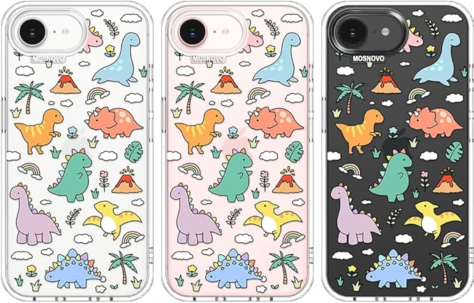 MOSNOVO for iPhone 17e Case/iPhone 16e Case, Shockproof Military-Grade Protection 6.6ft Drop Tested, Clear Phone Case for iPhone 16e / iPhone 17e, Dinosaur Land Design