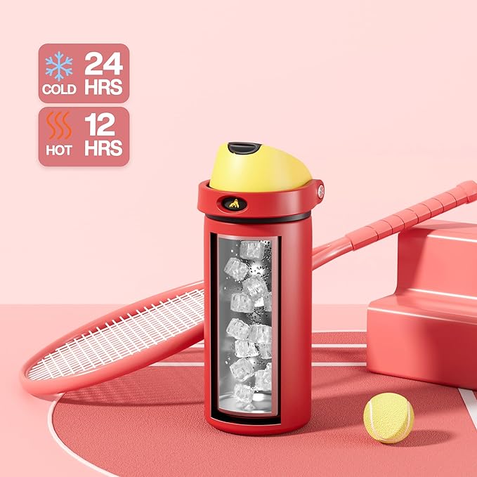 POWCAN 18 oz Travel Water Bottle: 2-in-1 Push-Button Spout & Quick-Flip Straw, Leakproof, Cold 24Hrs, Fits Car Cup Holder, Stainless Steel Cup for Sports, School, Commute, Camping (Mouse's Mischief)
