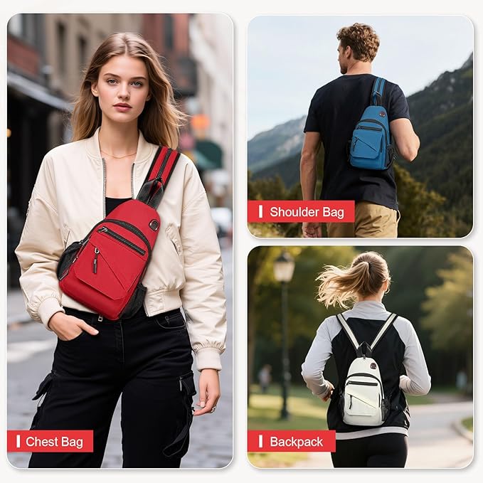 Small Crossbody Bag Casual Sling Bag for Men, Convertible Backpack, 3-in-1 Anti-Theft Shoulder Bag Trendy Daypack for Travel, Red