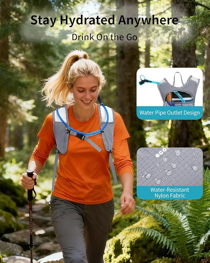 ECOHUB Hydration Backpack with 2L Water Bladder, Lightweight Running Hydration Pack for Men Women, Breathable Hiking Cycling Backpack for Outdoor Sports Marathon Travel