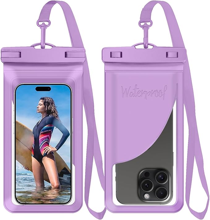 Universal Waterproof Phone Case, with Inside Card Holder, Large Dry Bag Compatible for iPhone 17 16 15 14 13 12 Pro Max XS Plus for Galaxy S22, IPX8 Beach Travel Essentials, 1 Pack-Purple-8.3″
