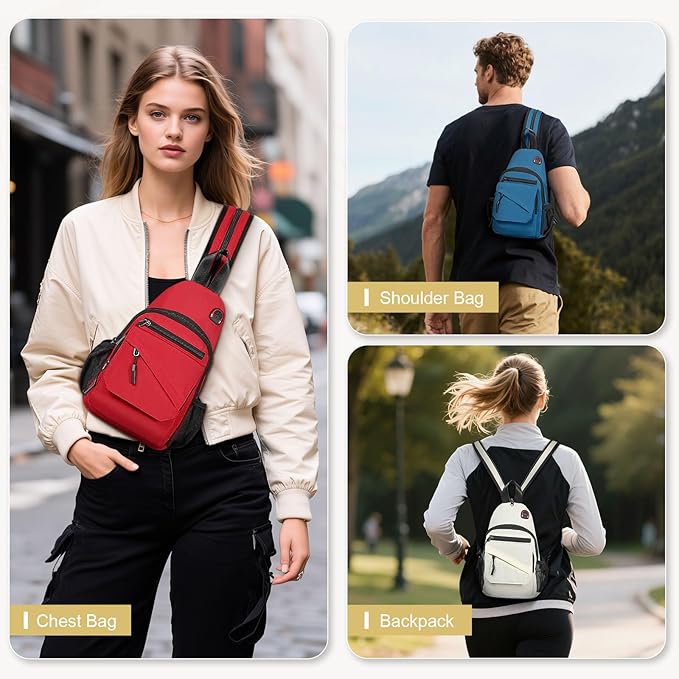 Small Crossbody Bag Casual Sling Bag for Men, Convertible Backpack, 3-in-1 Anti-Theft Shoulder Bag Trendy Daypack for Travel, Beige