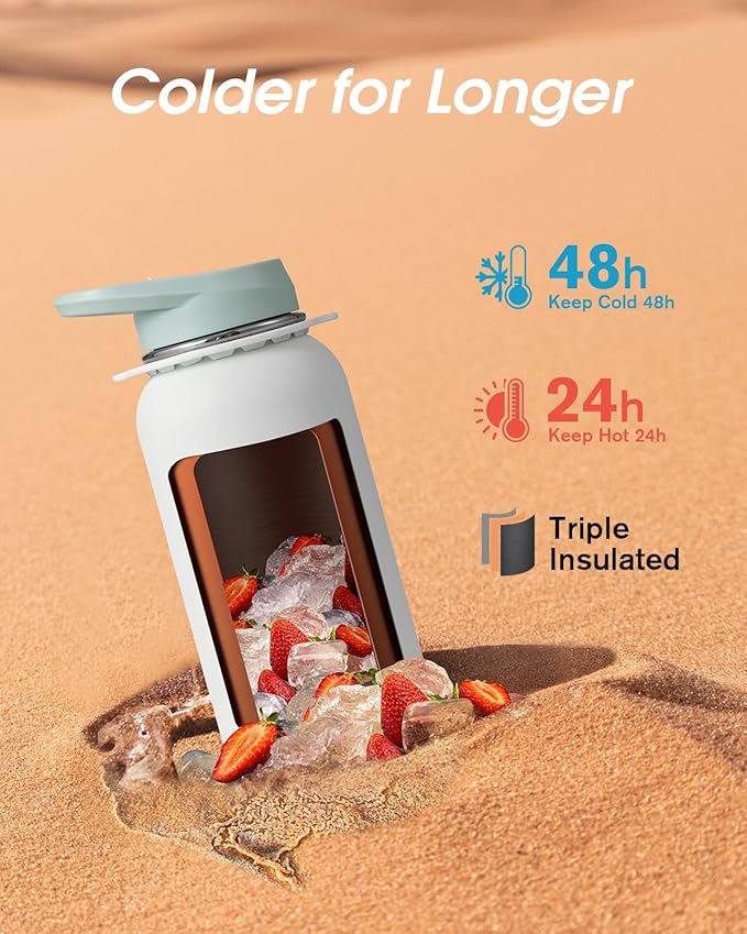 Coolflask Water Bottle with Straw, 40 oz Insulated Metal Water Flask with Straw & Spout Lids, Stainless Steel Double Wall Vacuum, Keep Cold 48h Hot 24h, Leak Proof, BPA-Free, Glacier White