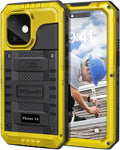 Mitywah Waterproof Case for iPhone 16, Shockproof Heavy Duty Case with Built-in Screen Protector, Underwater Full Body Protective Metal Case 6.1 inch, Yellow