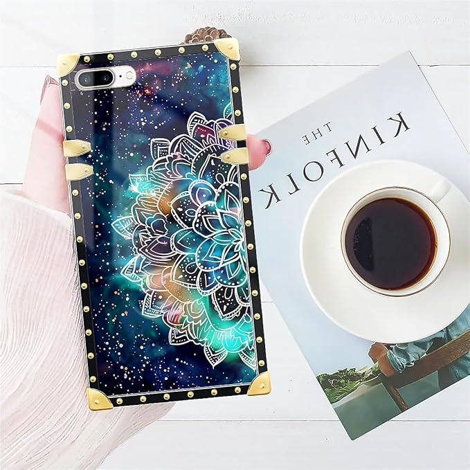 Compatible with iPhone 8 Plus 7 Plus Case, Starry Sky Colourful Mandala Luxury Golden Decoration for Girl Women Soft TPU Shockproof Protective Hard PC Back for iPhone 8 Plus 7 Plus