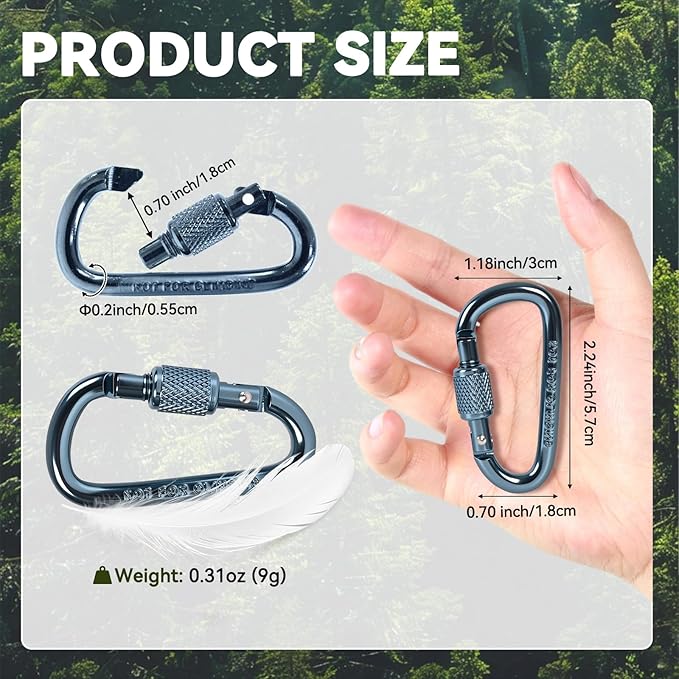 Carabiner Clip, Key Hooks for Keychain Aluminum D Ring Shape Carabiner, Key Chain Clip Hook, Keychain Clip, Multipurpose for Camping, Hiking, Backpacking or Other Outdoor Activities, 8PCS