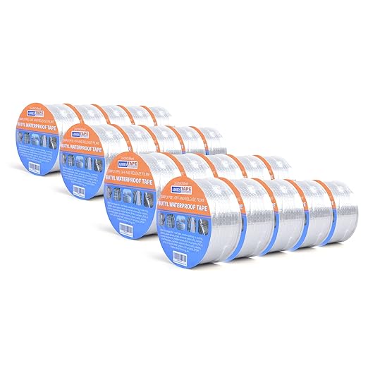 ADHES Butyl Tape Waterproof Tape Aluminum Foil Tape Sealan Tape,2in x 16ft for RV Repair, Window, Boat and Pipe Sealing, Glass & EDPM Rubber Roof Patching, 20Rolls(Model:RA100-1,Glue Color:White)