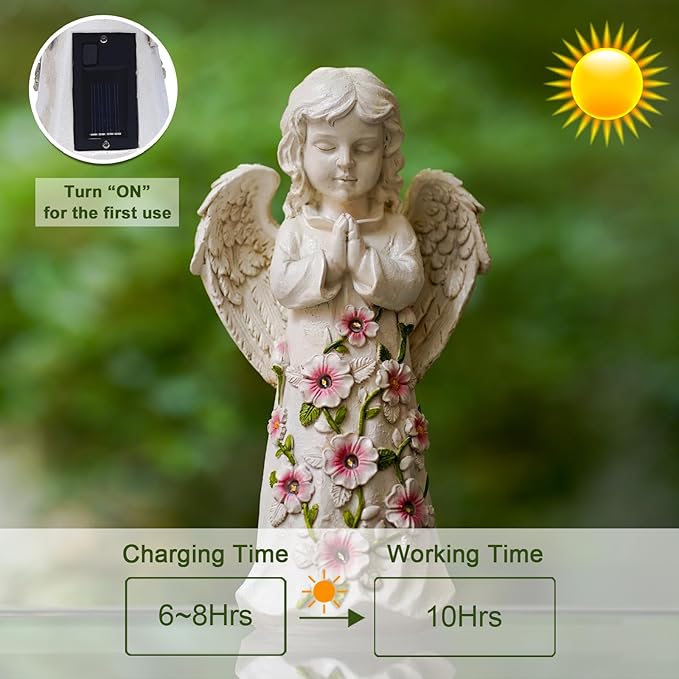 Nacome Garden Outdoor Statues Angel with Succulent and 7 LED Lights – Lawn Decor for Patio, Balcony, Yard Ornament for Mom Grandma Women
