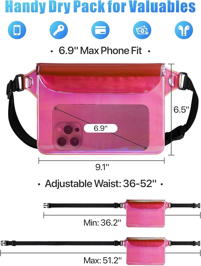 F-color Waterproof Fanny Pack - Cruise Essentials 2026 - Waterproof Pouch with Adjustable Waist Strap, Triple Zipper Roll-Top Dry Bag for Phone, Keep Passport Valuables Dry for Beach Kayaking Boating