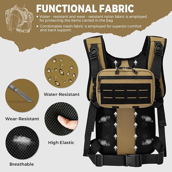 Koculemi Tactical Hydration Backpack with 2L Water Bladder and Front Small Tactical Pouch, Outdoor Water Backpack for Men Women, Sports Hydration Pack for Hiking, Cycling, Climbing
