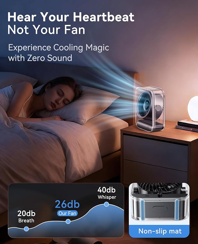 DIGIX Portable Desk Fan for Bedroom, Rechargeable Small Table Fan with 100 Speeds, 90° Rotation, Turbo Airflow, LED Display, Quiet Personal USB Cooling Fan for Office Home Travel Camping, Black