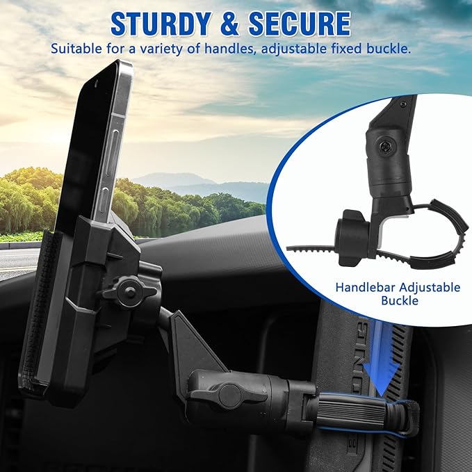 FUNY A Pillar Grab Handle Phone Mount Adjustable Direction Mobile Phone Holder Compatible with Jeep/Bronco/Offorad/Pickup/Truck/Motorcycle/Bicycle/UTV/ATV Fit for Most Mobile Phones