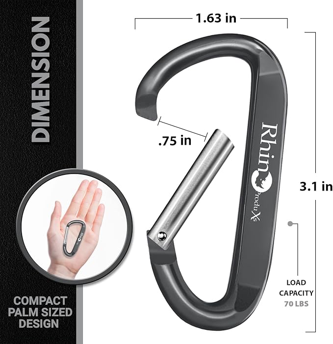 Rhino Produxs 8PCS of Lightweight Duty Snap Carabiner Clips, D Ring Shape Carabiner with 8PCS Keyring - Excellent for Outdoor, Camping, Hiking, Keychains, Water Bottle, Keychain Hook