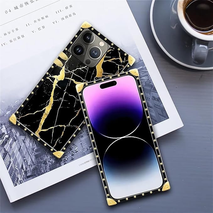 Compatible with iPhone 14 Pro Max Case, Black Gold Marble Nature Luxury Golden Decoration for Girl Women Soft TPU Shockproof Protective Hard PC Back for iPhone 14 Pro Max