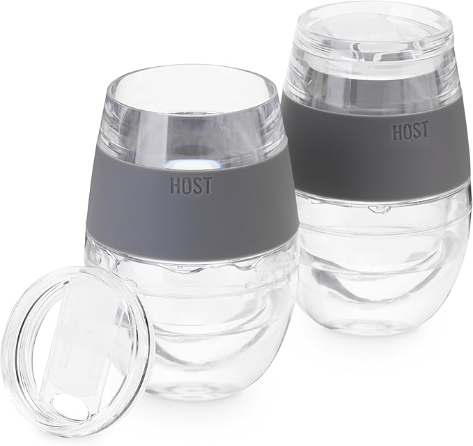 Host Freeze Wine Glasses with Lids, Wine Tumbler Gifts for Mom, Travel Gifts for Women, Insulated Cooling Cups for Red and White Wines, Freezable Tumblers for Outdoor Party, 8.5 oz, Set of 2, Gray