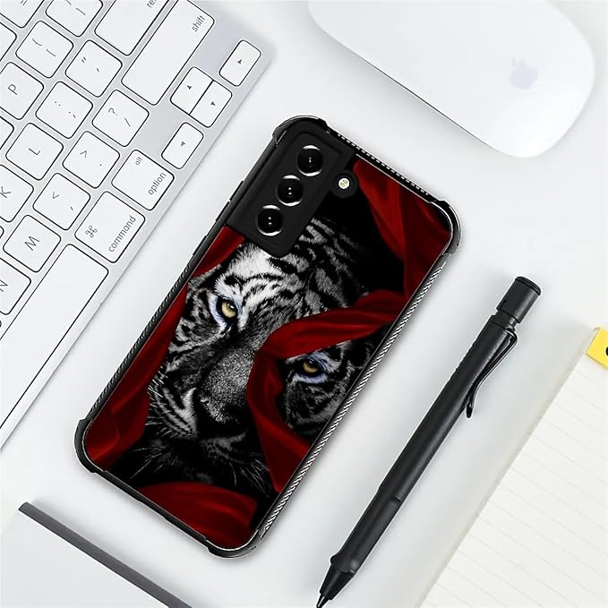 for Samsung Galaxy S22 Case, Red Ribbon Tiger Pattern Graphic Design Girl Boy Soft Silicone Hard Acrylic Shock Protection for Samsung Galaxy S22