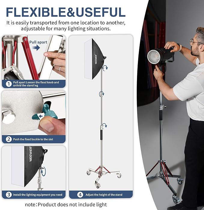 Kate 2 Pack Heavy Duty 10.8ft Light Stand with Casters, Adjustable Reinforced Stainless Steel Light Stand Tripod with 3 Wheels for Photography for Studio Softbox, Monolight, Reflector