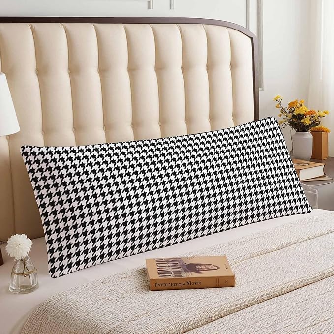 20"X54" Body Pillow Case Houndstooth, Black White Houndstooth Plaid Side Sleeper Body Pillow Covers Long Pillow Case Protector Accent Throw Pillow Cushion Cover for Couch Bed Sofa Car