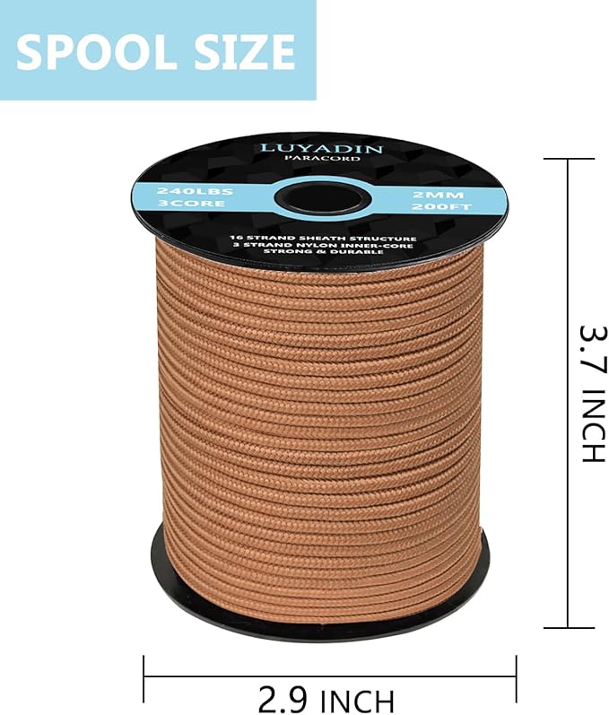 Paracord 240lb - Diameter 2mm Micro Utility Cord -3 Strand Parachute Spool Cord - 100ft 200ft,Paracord for Camping,Hiking,Fishing,Outdoor and DIY