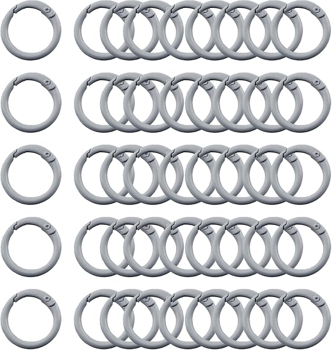 Carabiner Clip 48Pcs Grey Metal Key Ring Clip Circle Keychain Rings Bulk Spring O Ring Round Cute Carabiner Spring Snap Hook Key Chain Clips for DIY Keychain Bag Charm Handbag Purse Dog
