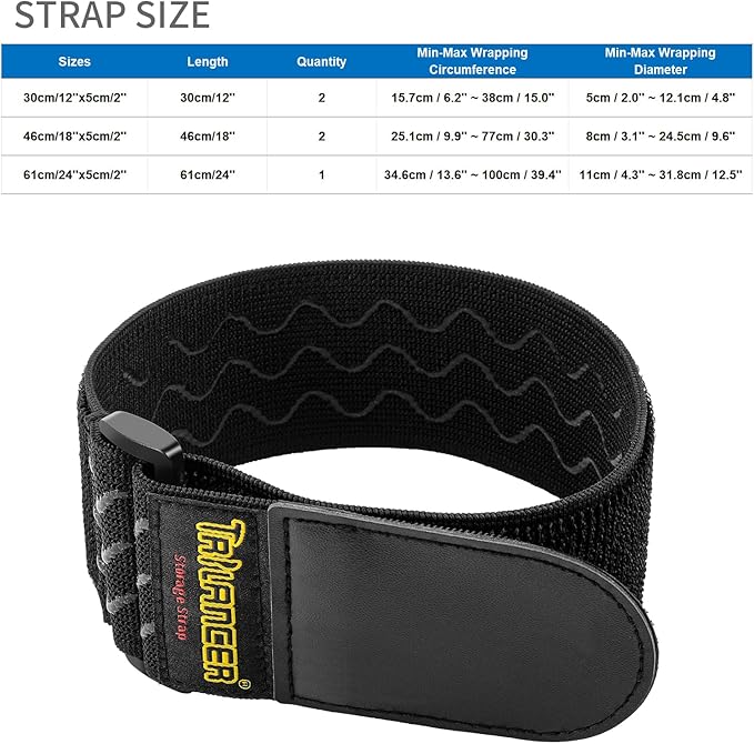 Trilancer Elastic Cinch Straps with Anti-Slip Strips, 3 Size Combo(5-Pack) Heavy Duty Hook and Loop Storage Straps for Extension Cords, Cables, Ropes, Hoses, Bike, RV, Pant Garters,Garage Organization