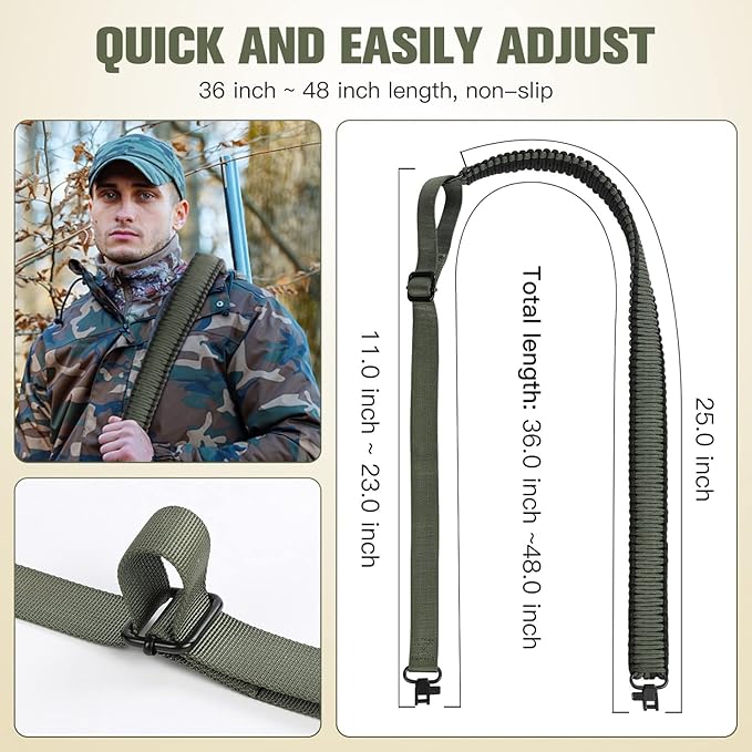 VVAAGG Two-Point Paracord Rifle Sling with Swivels, Non-Slip Gun Sling with Adjustable Length Strap