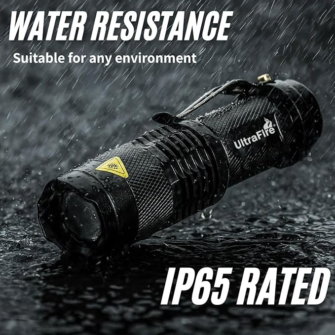 ULTRAFIRE 3 Pack Mini Flashlights Focus Adjustable SK68 Single Mode Tactical LED Flashlight, Ultra Bright 300 Lumens Torch
