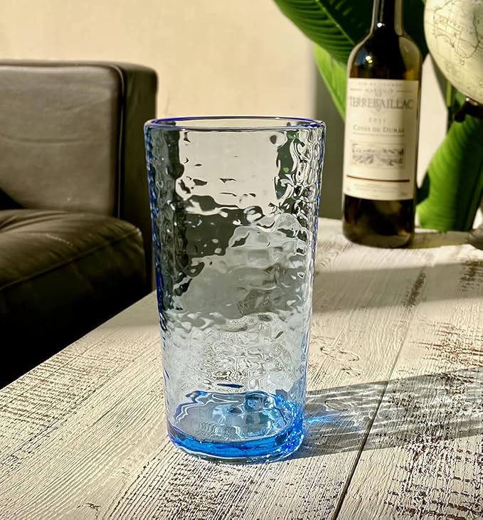 KLIFA- NICE- 20 ounce, Set of 6, Acrylic Highball Drinking Glasses, BPA-Free, Stackable Plastic Drinkware, Dishwasher Safe Cups, Blue