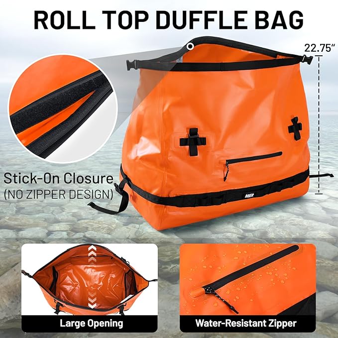 MIER Waterproof Duffel Bag Motorcycle Dry Bag Backpack Large Roll-Top Heavy Duty Dry Duffle Bags for Kayaking Camping Boating Gym Beach Cruise Ship, 60L/80L