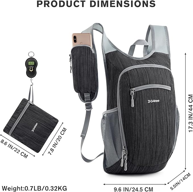 G4Free 15L Hiking Daypack Lightweight Travel Backpack Packable Outdoor Casual Foldable Shoulder Bag (Black)
