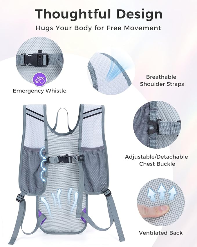 Blue Quartz Rave Hydration Backpack, Reflective Hiking Pack with 2L Water Bladder & Phone Pocket, Hydro Pack with Insulated Compartment for Festival Running Cycling for Men Women
