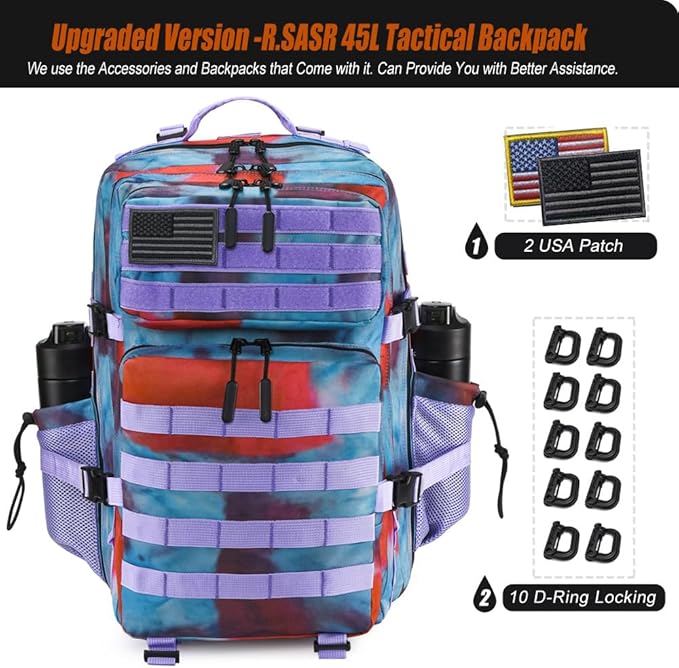 45L Tactical Backpack for Men Women, Military Assault Pack with MOLLE, Large 3 Day Bug Out Bag for Hiking Camping