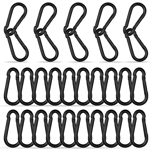 30PCS M6 Heavy Duty Carabiner Clip, 2.36Inch Snap Hook Quick Link Small Carabiner Clips,Spring Link Buckle for Fishing Camping Hammock Dog Leashes-260LBS Holding Capacity (Black)