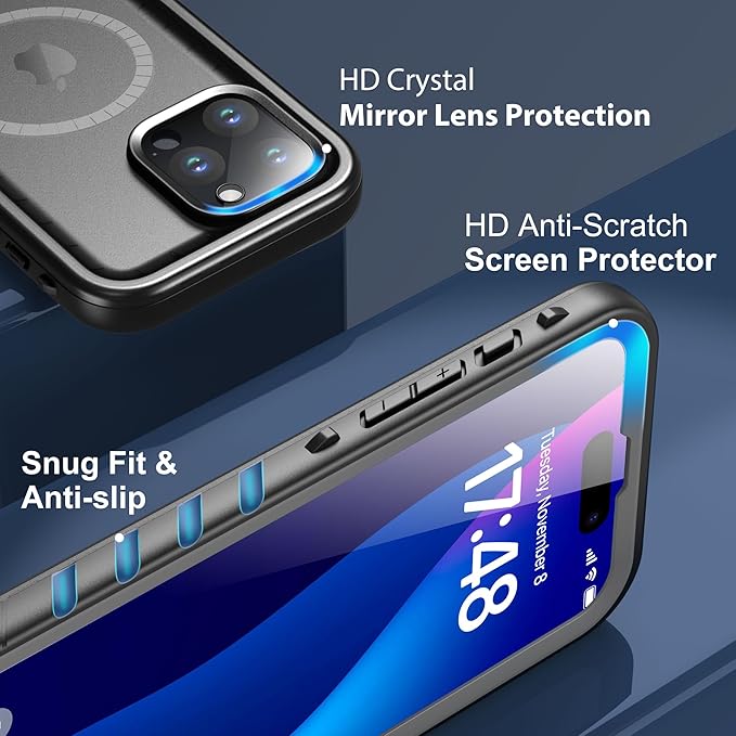 SPORTLINK for iPhone 15 Pro Case - IP68 Waterproof Military Protective Full Body Heavy Duty Shockproof 360 Sealed Dustproof with Camera Screen Protector Phone Cover for i Phone 15 Pro 6.1" Mag/Black