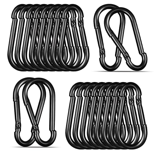 Black Carabiner, Heavy Duty Galvanized Steel Spring Snap Hook Carabiner Clips with 550LBS Holding Capacity, Ideal for Outdoor, Hammock, Swing and Travel (20PCS M8 3Inch)