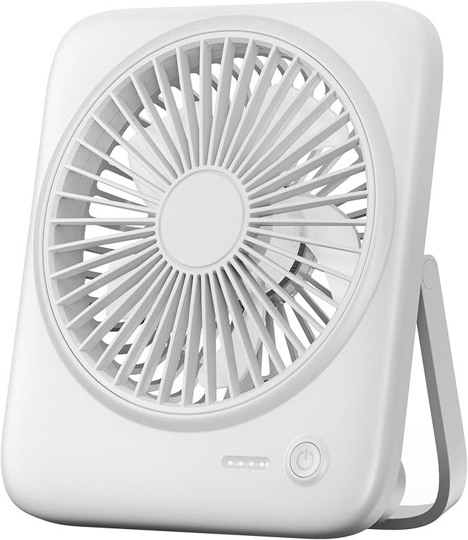 Otlonpe Personal Portable Desk Fan, 4000mAh Small Rechargeable Portable Fan Battery Operated & USB Powered for Travel Sleeping Bedroom Office Home Table, Cordless, Quiet, 4-Speed, 6.5 Inch (White)