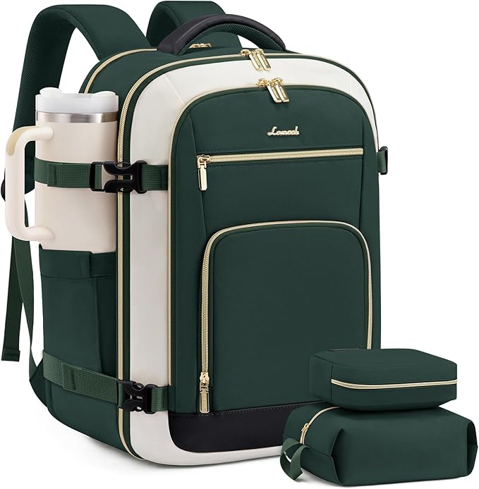 LOVEVOOK Carry On Travel Backpack For Women Flight Approved, 50L Personal Item Travel Bag for Airplanes, Business Weekender Fit 18 Inch Laptop, Waterproof Overnight Daypack with 3 Cubes