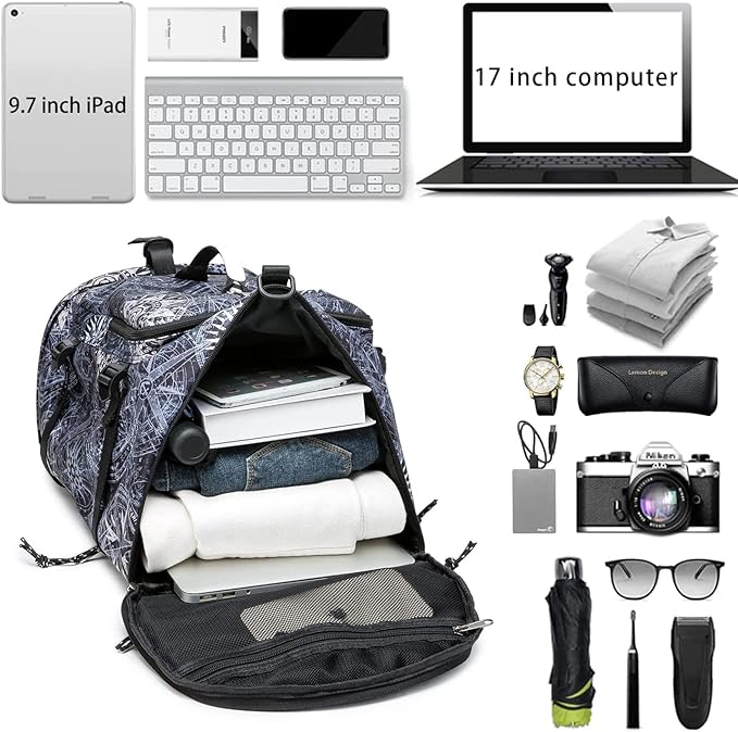 Gym Duffle Bag Waterproof black Laptop Backpack Suitable for Hiking, Fishing, Travel 40L Large Capacity Trendy Cool Lightweight Backpack for Men and Women