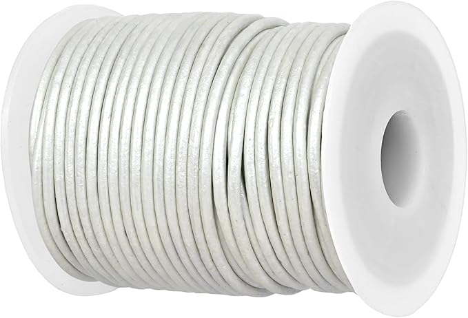 GENIQUE Real/Genuine Round Leather String Cord for Necklace, Bracelets, Jewellery, Braiding (2mm, Pearl White Metallic)