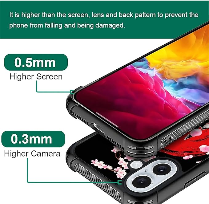for iPhone 16 Plus Case, Sakura Japanese Samurai Pattern Graphic Design Girl Boy Soft Silicone Hard Acrylic Shock Protection for iPhone 16 Plus