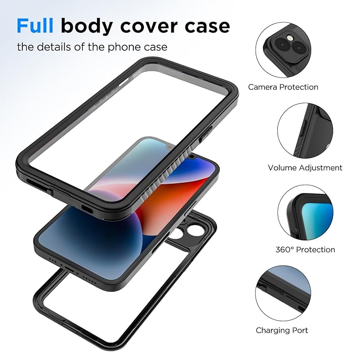 Lanenas for iPhone 14 Plus Case - Waterproof Case with Built-in Screen Protector, Full Body Heavy Duty Phone Case Dustproof Shockproof Case Cover for iPhone 14 Plus 6.7inch Black